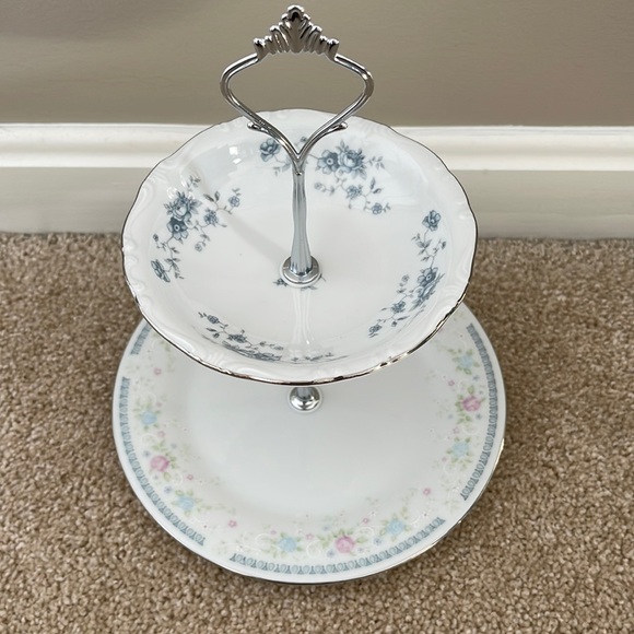 Two Tiered Jewelry Tidbit Cheese Tray Vintage Haviland Blue Garland Bowl Plate - Picture 3 of 8